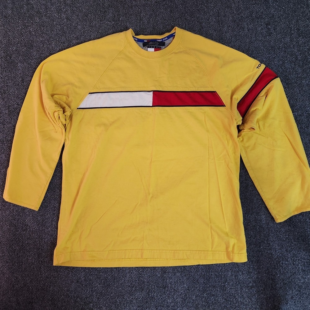 Tommy Hilfiger Color Block Crew Neck Sweatshirt Yellow Red Men's Medium